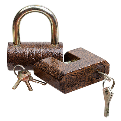Two locks and keys isolated on white background, with clipping path